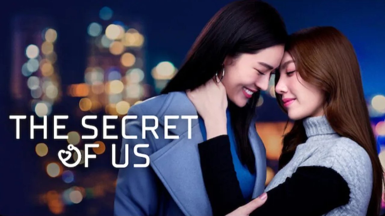 Poster for 'The Secret of Us', featuring two women smiling and leaning towards each other with a city skyline in the background.